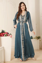 Maroon and Gold Zari Embroidered Front-Open Wedding Gown