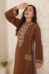 Metallic Purple Kaftan Dress with Beaded Neck Embellishment