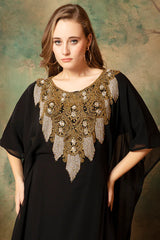 Aisha Black Farasha Kaftan With Hand Embroidery