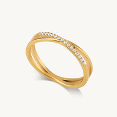 Cross-Over Stones Lined Twist Ring